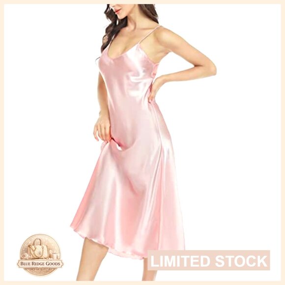 Satin Nightgown Long Slip Dress V Neck Sleepwear S-XXL - Picture 4 of 7